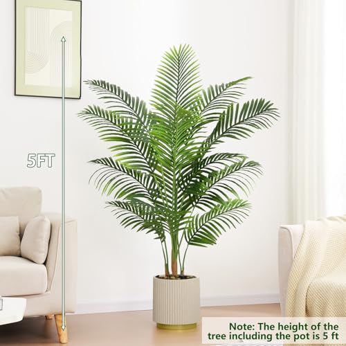 2 Pack Artificial Palm Tree Indoor Plant 5FT Tall Fake Tropical Palm Tree in Pot (2 Count)