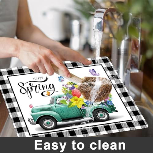 Happy Spring Placemats Set of 6 Black White Plastic Table Mat 17×13×0.04in (6 Count)