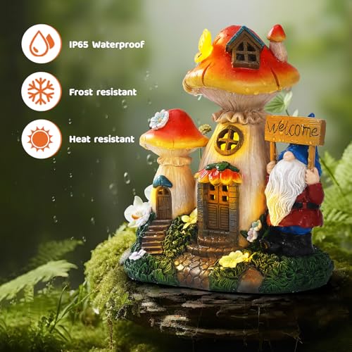 Solar Garden Statue Lights Mushroom Fairy House Figurine