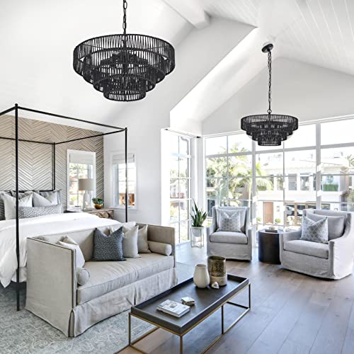 20” Hand Woven Rattan Chandelier 6