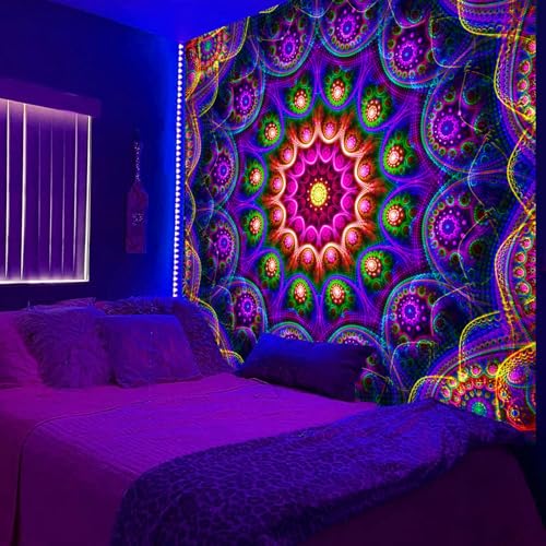 Blacklight Trippy Mandala Tapestry