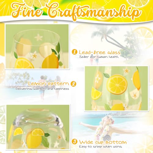 2 Pack Lemon Stemless Wine Glasses 17oz Lemon Drinking Glasses Clear Stemless Wine Tumbler Unique Gift for Wedding (2 Count)