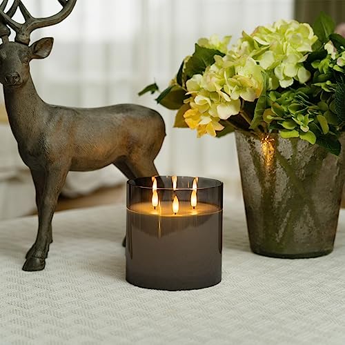Grey Large Glass Flameless LED Candle