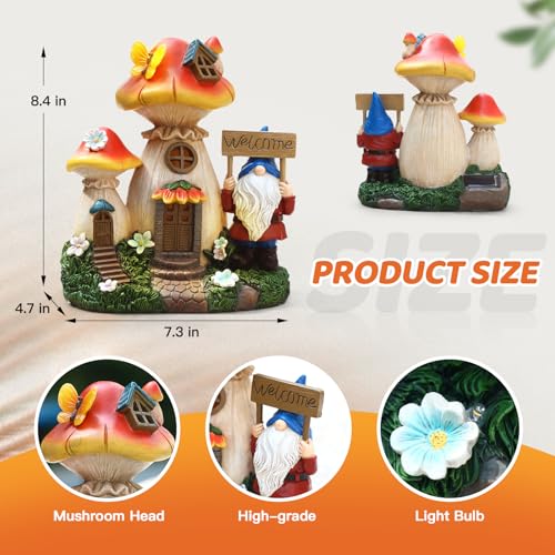 Solar Garden Statue Lights Mushroom Fairy House Figurine