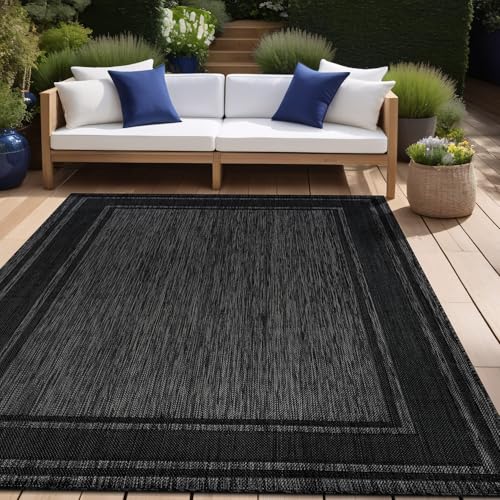 Outdoor Rug 8x10 Modern Bordered Area Rugs for Indoor and Outdoor Patio Deck Porch Garden Waterproof Weather Sun Resistant Washable Outside Carpet (80 Sq Ft)