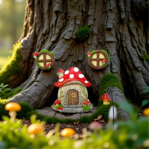 Garden Tree Decoration Outdoor Wall Decoration Fairy Mushroom Door and Window Tree Hugger