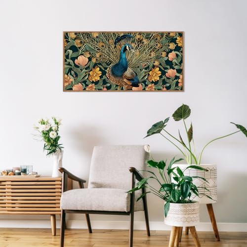 Boho Peacock Flower Framed Canvas Wall Art