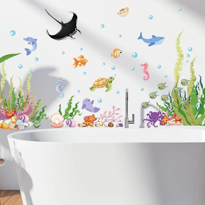 2 Sheets of 12x36 Inch Spring Summer Window Cling Sticker Fish (93 Count)