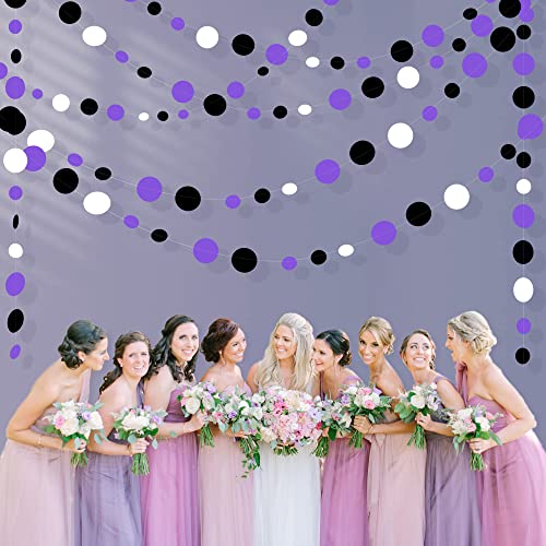 46Ft Purple Black Circle Dots Garlands Black Purple and White Polka Dot Hanging Paper Streamer Banners for Birthday Graduation Wedding Bridal Shower Halloween Party Decorations Supplies