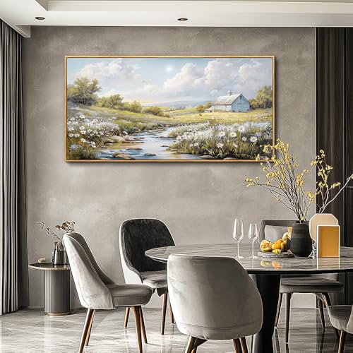 Wall Art For Living Room Large Canvas Wall Decor For Bedroom Flower Watercolour Painting Office Decoration Countryside Scenery Mural Artwork Ready To Hang Home Decor 24x48 In Wood Framed