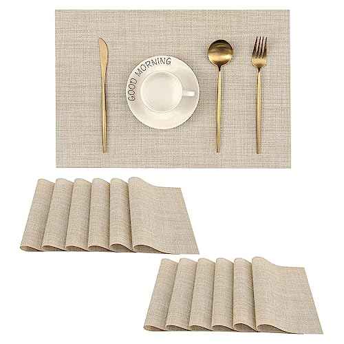 Woven Vinyl Beige Placemats Set of 12 (12 Count)