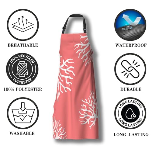 Chef Apron for Women Beach Coral Funny Aprons for Men for Kitchen Cooking Restaurant BBQ Painting Crafting 27”