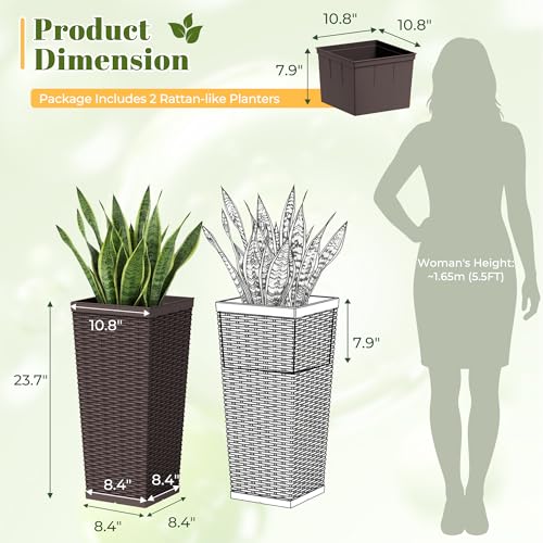 24" Front Porch Resin Rattan Tall Planters 2 Pack (2 Count)
