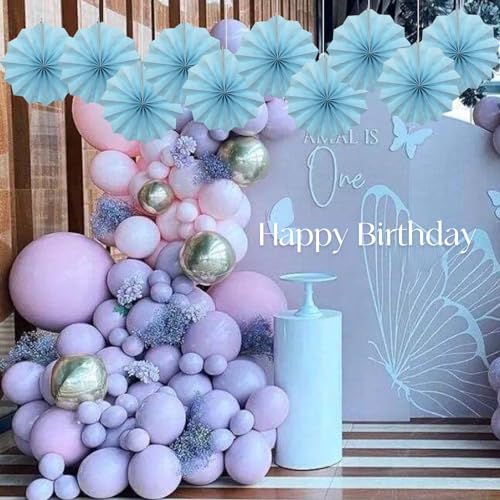 Light Blue Party Decorations Baby Blue Hanging Paper Fans DIY Set 8in