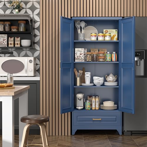 75" Metal Storage Cabinet with Doors and 3 Adjustable Shelves