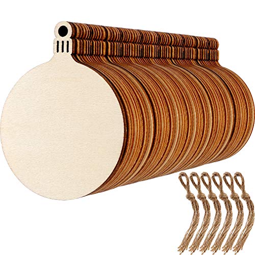 60 Pieces Christmas Wooden Ornaments 3.5" Round Wood Slices Snowflake Angel Shape with Cords for DIY Crafts New Year Christmas Tree Pendant Ornaments (60 Count)
