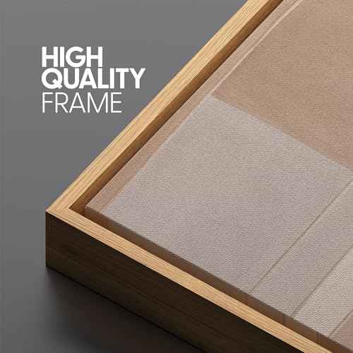 Extra Large Framed Canvas Print Wall Art Abstract Beige and Taupe Geometric Mid