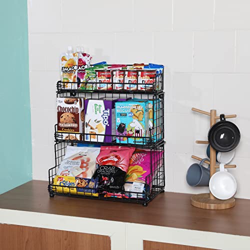 Stackable Wire Basket 3 Tier Countertop& Wall Mounted Metal Storage Basket for Kitchen Pantry Cabinet