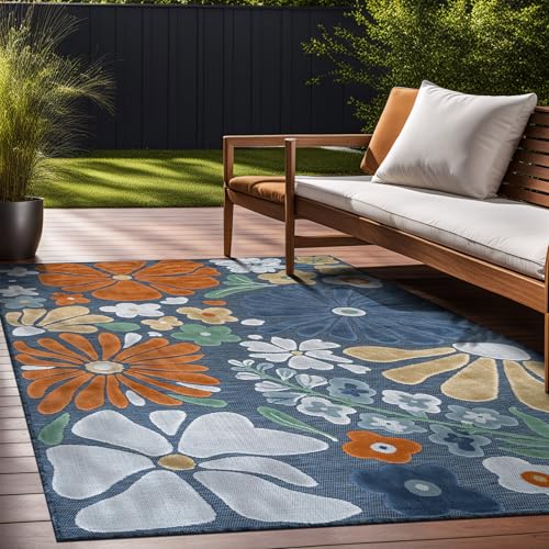 Outdoor Rug 8x10 Modern Floral Tropical Area Rugs for Outdoor and Indoor Patio Easy to Clean Non Shedding Living Room Porch Garden Washable Outside Carpet (80 Sq Ft)