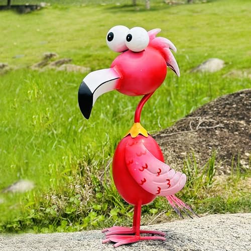 Flamingo Decor Yard Decorations Outdoor Garden Statue Outside Metal Bird Courtyard Art Pink Flamingos for Patio Backyard Porch Decoration