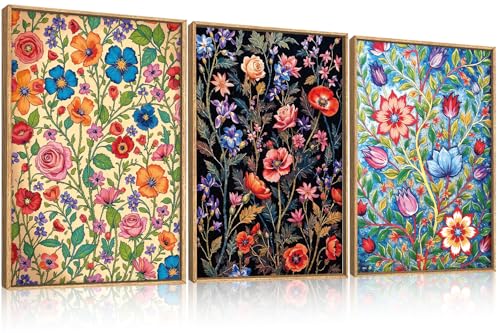 Large Vintage Botanical Flower Framed Canvas Wall Art