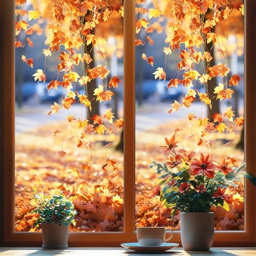 Fall Window Clings for Glass 1 Sheet Maple Leaves Window Decals Window Stickers Reusable Windows Cling for Autumn Party Supplies Home School Office Glass Decorations