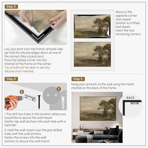 46"x72" Extra Large Framed Wall Art Vintage Landscape with Trees and Distant Horizon for Home Living Room Bedroom Decor
