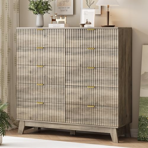 Fluted Dresser for Bedroom with 10 Drawers