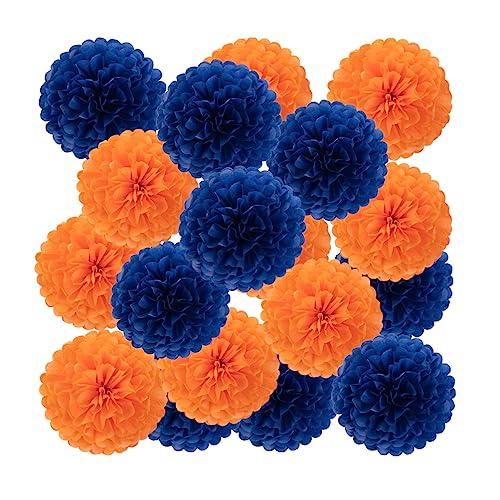 Orange Navy Blue Tissue Paper Pom Poms Party Decorations Paper Flowers (18 Count)