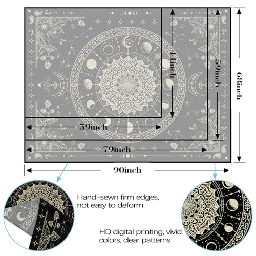 Mandala Moon Tapestry Boho Tapestry for Bedroom Black Tapestries Wall Hanging Living Room Wall Art and Home Decor 70x90