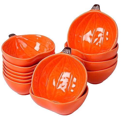 12 Pieces Pumpkin Ramekins Fall Ramekins Ceramic Bowls Pumpkin Bowl 6 oz Oven Safe Ramekin for Thanksgiving Bowl Dip (12 Count)