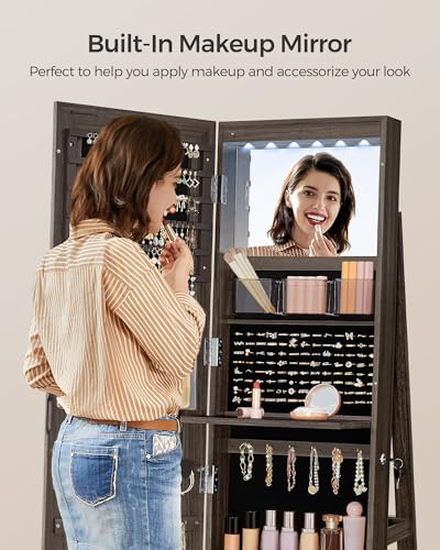 6 LEDs Mirror Jewelry Cabinet Organizer