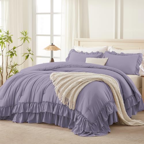 Grayish Purple Twin Size Ruffle Comforter Set