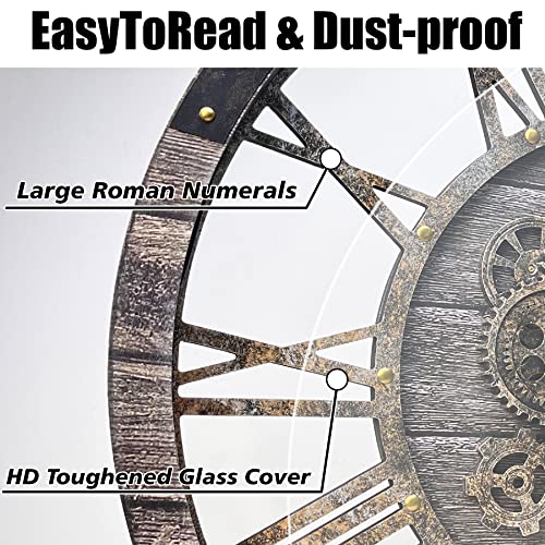 27" Real Moving Gears Large Wall Clock with Toughened Glass Cover