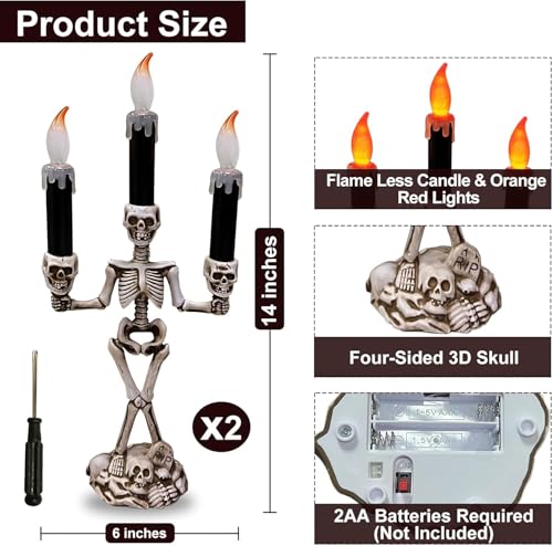 2 Pack Halloween Candelabra LED Flameless Candles Holder Battery Operated (2 Count)