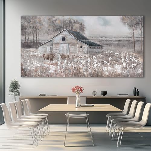 Cow Home Wall Decor Floral Canvas Print Room Decorations 29"x58" Large Pictures for Living Room Wall Art for Dining Room Area