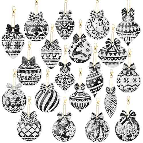 20 Pcs Diamond Painting Kits Double Sided Keychain Black Style (20 Count)