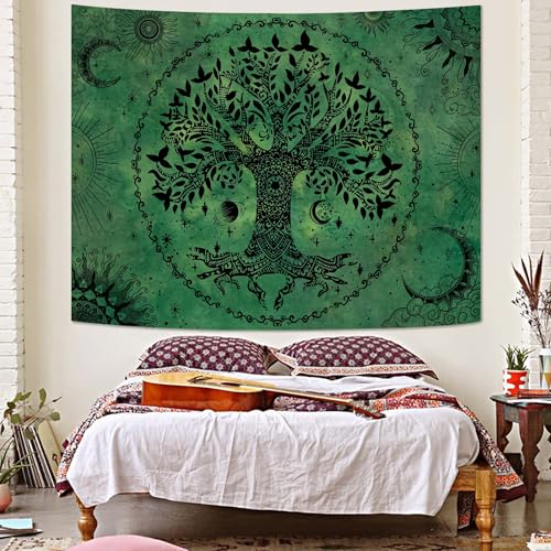Tree of Life Mandala Tapestry Boho Tapestry for Bedroom Green Tapestries Wall Hanging Living Room Wall Art and Home Decor 70x90