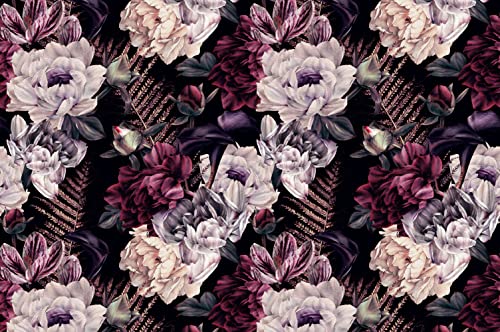 Floral Wallpaper Watercolor Dark Peony Flowers Mural Wallpaper for Bedroom Living Room