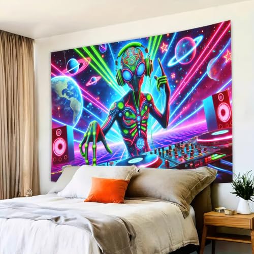 Blacklight Tapestry Alien DJ Party Backdrop 78 x 59 Inch