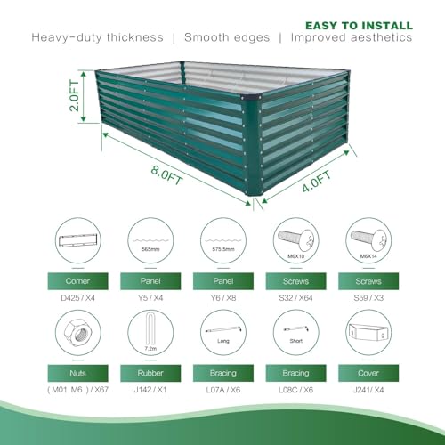 GARDMAX 8x4x2FT Galvanized Raised Garden Bed Kit