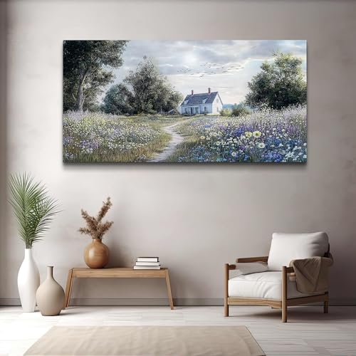 Canvas Wall Art For Living Room Bedroom Wall Decor For Office Farmhouse Mural Retro Pastoral Flower Sea Landscape Painting Room Hallway Prints Artwork Picture Wall Decoration 20x40 Inches