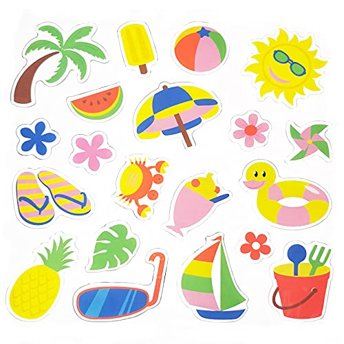 20 PCS Summer Thick Gel Clings Hawaiian Tropic Window Gel Clings Decals Stickers for Kids (100 Count)