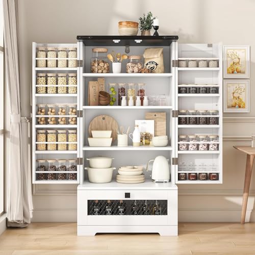 Farmhouse Pantry Cabinet with Barn Door & Adjustable Shelves