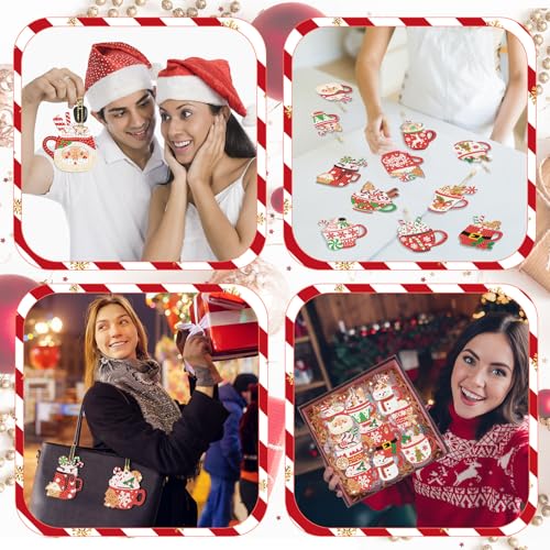 20 Pcs Christmas Diamond Painting Keychain Kits with Tools Hot Cocoa Themed Art Key Chain Craft Kits Merry Christmas Cute Hanging Handmade 5D Art and Craft Supplies Accessories (20 Count)