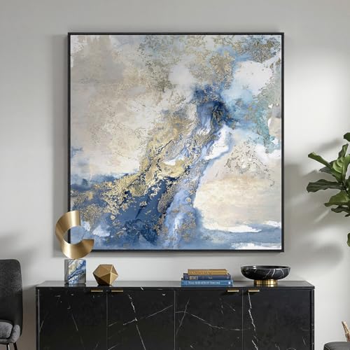 Extra Large Framed Blue Abstract Wall Art Decor for Living Room