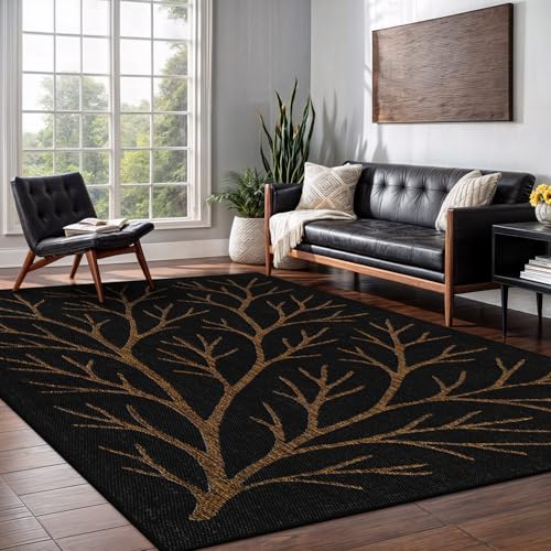 Washable Indoor Outdoor Rug 6x9 Modern Area Rugs Branch Pattern Non Shedding Waterproof Easy Clean Patio Deck Porch Living Room Bedroom Garden RV (54 Sq Ft)