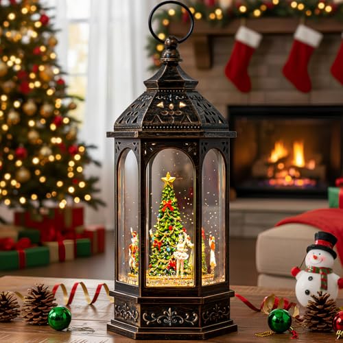 12.8'' Rotating Nutcracker Suite Scene Musical Lighted Christmas Tree Snow Globe Water Lantern with Swirling Glitter Decoration