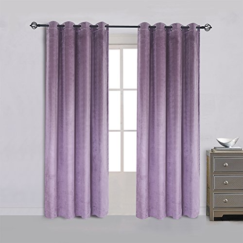 Super Soft Luxury Velvet Set of 2 Lavender Flannel Light Blocking Drapes Curtains Panel Drapes Grommet 52Wx96L inch Purplish Pink