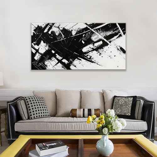 Abstract Wall Art For Living Room Black And White Wall Art 24 × 48 Inch